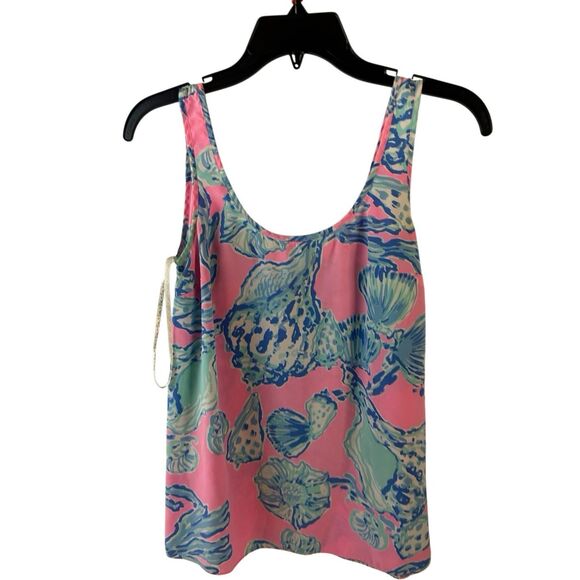 Lilly Pulitzer xs silk tank pink blue seashell - Picture 1 of 7